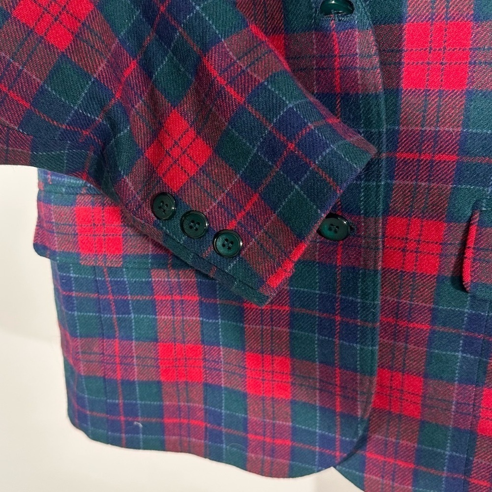 Pendleton Vintage Red & Green Tartan Wool Blazer Made in USA - small medium - Picture 7 of 8